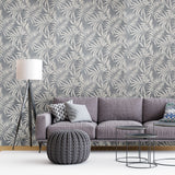 WM29650001 Gray beige distressed faux fabric Tropical palm leaves Wallpaper
