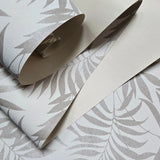 WM29650101 Ivory off white beige distressed faux fabric Tropical palm leaves Wallpaper roll
