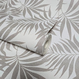 WM29650101 Ivory off white beige distressed faux fabric Tropical palm leaves Wallpaper roll
