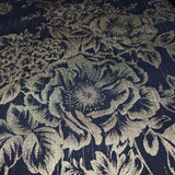 WM30657701 Silk textile fabric Wallpaper black gold metallic glam roses and peonies blossom
