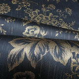 WM30657701 Silk textile fabric Wallpaper black gold metallic glam roses and peonies blossom
