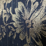 WM30657701 Silk textile fabric Wallpaper black gold metallic glam roses and peonies blossom
