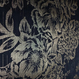 WM30657701 Silk textile fabric Wallpaper black gold metallic glam roses and peonies blossom
