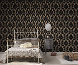 WM33580401 Flocking wallcoverings beige black Flocked Victorian damask velvet Wallpaper 3D