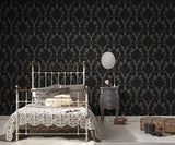 WM33580501 Flocking wallcovering taupe gray black Flocked Victorian damask velvet Wallpaper
