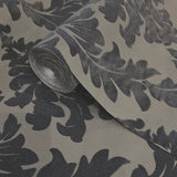 WM33580501 Flocking wallcovering taupe gray black Flocked Victorian damask velvet Wallpaper

