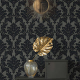 WM33580501 Flocking wallcovering taupe gray black Flocked Victorian damask velvet Wallpaper
