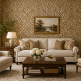 WM33583201, 335832 Flocking orange beige ivory cream Flocked Victorian damask velvet Wallpaper 3D
