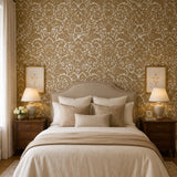  WM33583201, 335832 Flocking orange beige ivory cream Flocked Victorian damask velvet Wallpaper 3D