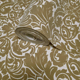  WM33583201, 335832 Flocking orange beige ivory cream Flocked Victorian damask velvet Wallpaper 3D