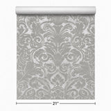 WM33583301, 335833 Flocking olive gray silver metallic Flocked Victorian damask velvet Wallpaper 3D