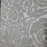WM33583301, 335833 Flocking olive gray silver metallic Flocked Victorian damask velvet Wallpaper 3D