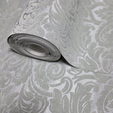 WM33583301, 335833 Flocking olive gray silver metallic Flocked Victorian damask velvet Wallpaper 3D