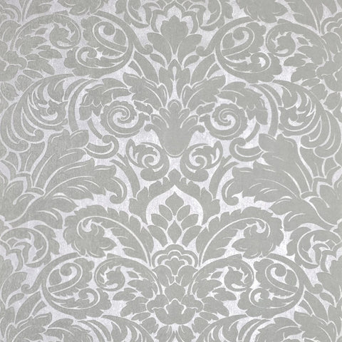 WM33583301, 335833 Flocking olive gray silver metallic Flocked Victorian damask velvet Wallpaper 3D