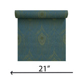 WM36971201 Peacock Feathers blue olive dijon brass faux fabric contemporary wallpaper rolls