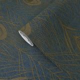 WM36971201 Peacock Feathers blue olive dijon brass faux fabric contemporary wallpaper rolls