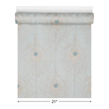 WM36971301 Peacock Feathers Mint green teal tan brass faux fabric contemporary wallpaper 3D