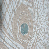 WM36971301 Peacock Feathers Mint green teal tan brass faux fabric contemporary wallpaper 3D