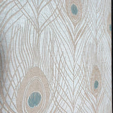 WM36971301 Peacock Feathers Mint green teal tan brass faux fabric contemporary wallpaper 3D