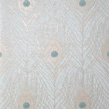 WM36971301 Peacock Feathers Mint green teal tan brass faux fabric contemporary wallpaper 3D
