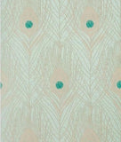 WM36971301 Peacock Feathers Mint green teal tan brass faux fabric contemporary wallpaper 3D