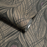 WM36971801 Peacock Feather mustard gold brass bronze red faux fabric contemporary wallpaper