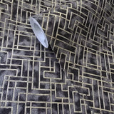 WM38828101 Geometric black gray silver gold metallic lines faux tile Textured geo wallpaper