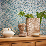 WM38828501 Geometric green gold metallic lines faux tile Textured embossed modern wallpaper