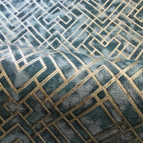 WM38828501 Geometric green gold metallic lines faux tile Textured embossed modern wallpaper