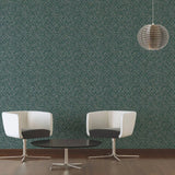 WM38828501 Geometric green gold metallic lines faux tile Textured embossed modern wallpaper