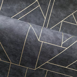 WM39118401 Geo matt dark gray black gold metallic lines faux plaster Textured wallpaper 3D