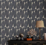 WM39658301 Geometric fossil leaf Faux fabric Textured gray tan beige cream modern wallpaper