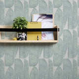 WM39658501 Geo fossil leaf Faux fabric Textured light teal green beige modern wallpaper 3D