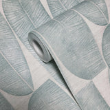 WM39658501 Geo fossil leaf Faux fabric Textured light teal green beige modern wallpaper 3D