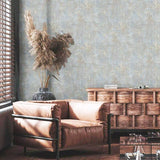 WM39670101 Faux Concrete textured distressed paint Blue gray brown gold metallic wallpaper