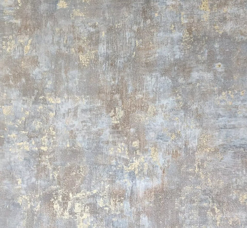 WM39670101 Faux Concrete textured distressed paint Blue gray brown gold metallic wallpaper