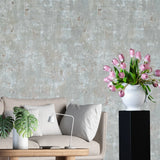 WM39670201 Faux Concrete textured distressed paint olive gray copper metallic wallpaper 3D
