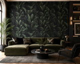 WM41623701 Tropical wallcoverings botanic plant banana leaves black green modern wallpaper
