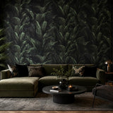 WM41623701 Tropical wallcoverings botanic plant banana leaves black green modern wallpaper