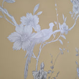 WM42280401Yellow gray white floral chinois branches flowers chinoiserie birds Wallpaper 3D
