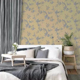 WM42280401Yellow gray white floral chinois branches flowers chinoiserie birds Wallpaper 3D
