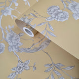 WM42280401Yellow gray white floral chinois branches flowers chinoiserie birds Wallpaper 3D
