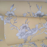 WM42280401Yellow gray white floral chinois branches flowers chinoiserie birds Wallpaper 3D
