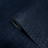 WM6750701 Vinyl Crocodile Navy Blue Textured Wallpaper faux alligator skin wallcovering 3D