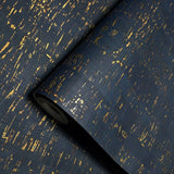 WM865301 Enchanced natural cork deep navy gold metallic foil striped textured Wallpaper

