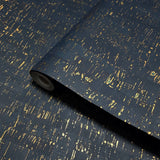 WM865301 Enchanced natural cork deep navy gold metallic foil striped textured Wallpaper
