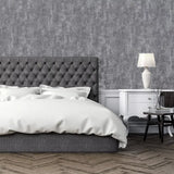 WM90210901 Rustic distressed gray silver steel metallic Textured faux Concrete Wallpaper 3D
