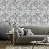WM90330501 Tropical palm leaves gray silver metallic Wallpaper modern wallcoverings roll 3D
