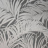 WM90330501 Tropical palm leaves gray silver metallic Wallpaper modern wallcoverings roll 3D
