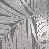 WM90330501 Tropical palm leaves gray silver metallic Wallpaper modern wallcoverings roll 3D
